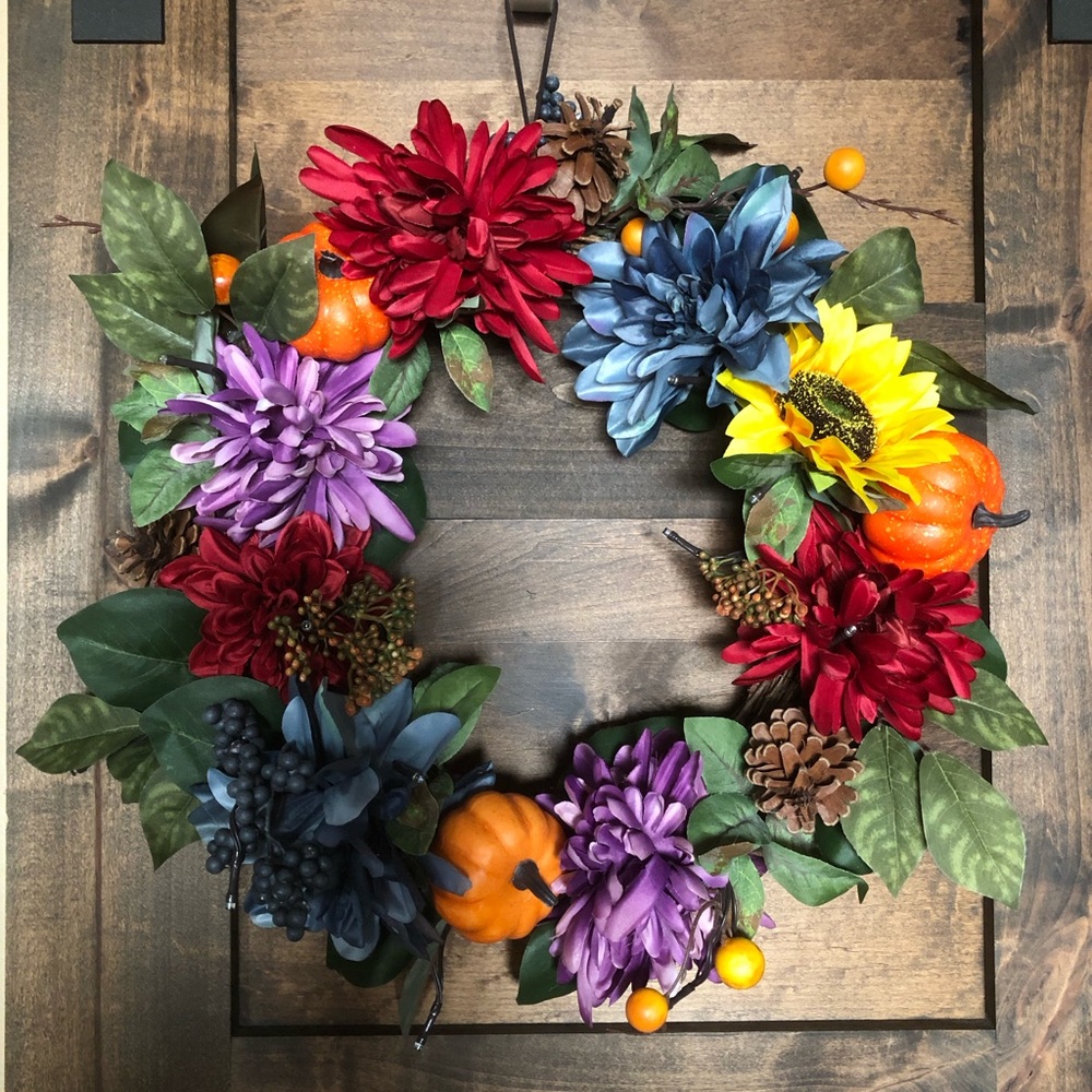 Autumn wreath with lights by Valerie Parr Hill